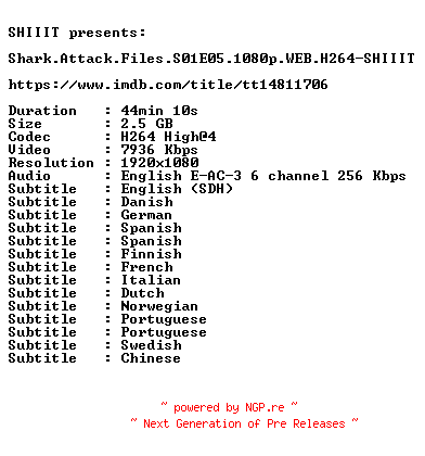 NFO for the release Shark.Attack.Files.S01E05.1080p.WEB.H264-SHIIIT by SHIIIT