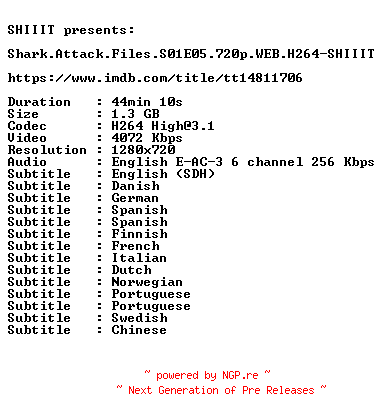 NFO for the release Shark.Attack.Files.S01E05.720p.WEB.H264-SHIIIT by SHIIIT