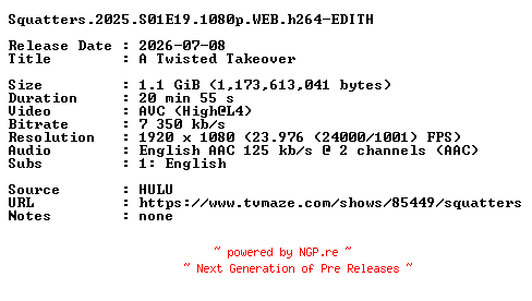 NFO for the release Squatters.2025.S01E19.1080p.WEB.h264-EDITH by EDITH