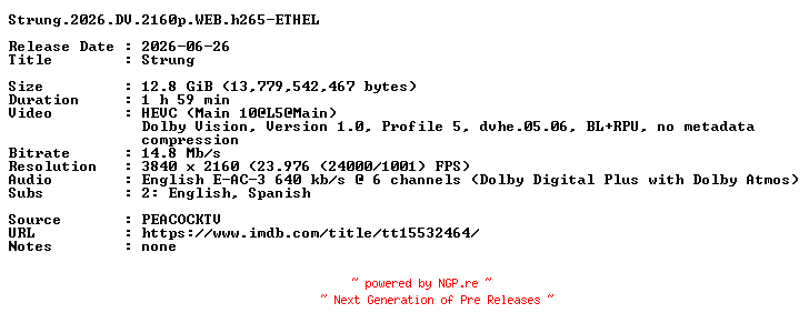 NFO for the release Strung.2026.DV.2160p.WEB.h265-ETHEL by ETHEL