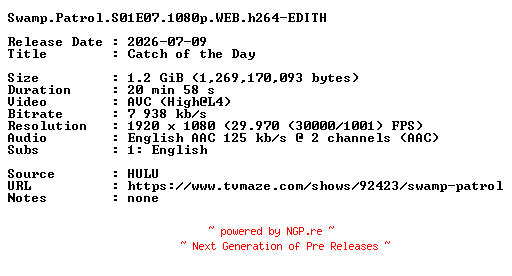 NFO for the release Swamp.Patrol.S01E07.1080p.WEB.h264-EDITH by EDITH