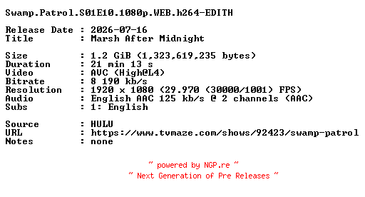NFO for the release Swamp.Patrol.S01E10.1080p.WEB.h264-EDITH by EDITH