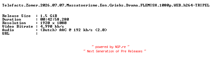 NFO for the release Telefacts.Zomer.2026.07.07.Massatoerisme.Een.Grieks.Drama.FLEMISH.1080p.WEB.h264-TRIPEL by TRIPEL