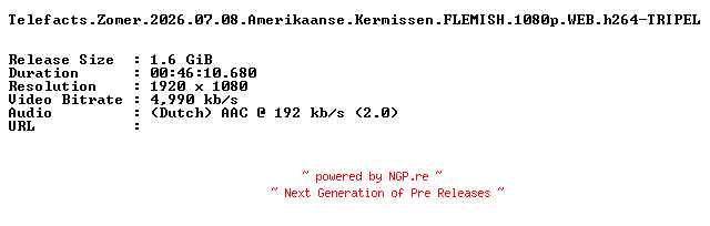 NFO for the release Telefacts.Zomer.2026.07.08.Amerikaanse.Kermissen.FLEMISH.1080p.WEB.h264-TRIPEL by TRIPEL