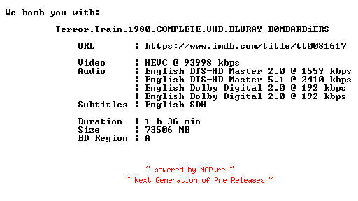 NFO for the release Terror.Train.1980.COMPLETE.UHD.BLURAY-B0MBARDiERS by B0MBARDiERS