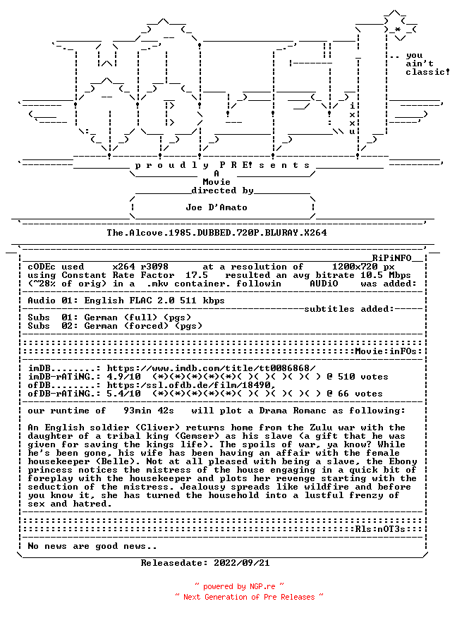 NFO for the release The.Alcove.1985.DUBBED.720P.BLURAY.X264-WATCHABLE by WATCHABLE