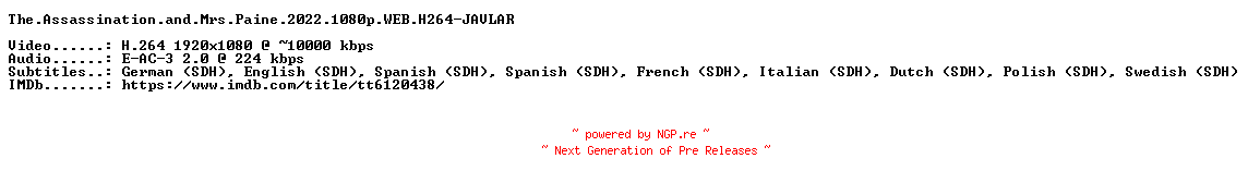 NFO for the release The.Assassination.and.Mrs.Paine.2022.1080p.WEB.H264-JAVLAR by JAVLAR