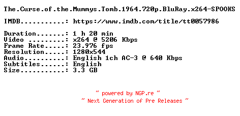 NFO for the release The.Curse.of.the.Mummys.Tomb.1964.720p.BluRay.x264-SPOOKS by SPOOKS