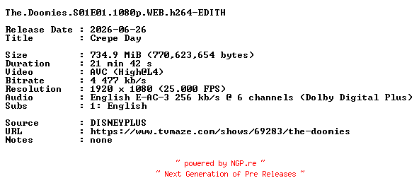 NFO for the release The.Doomies.S01E01.1080p.WEB.h264-EDITH by EDITH