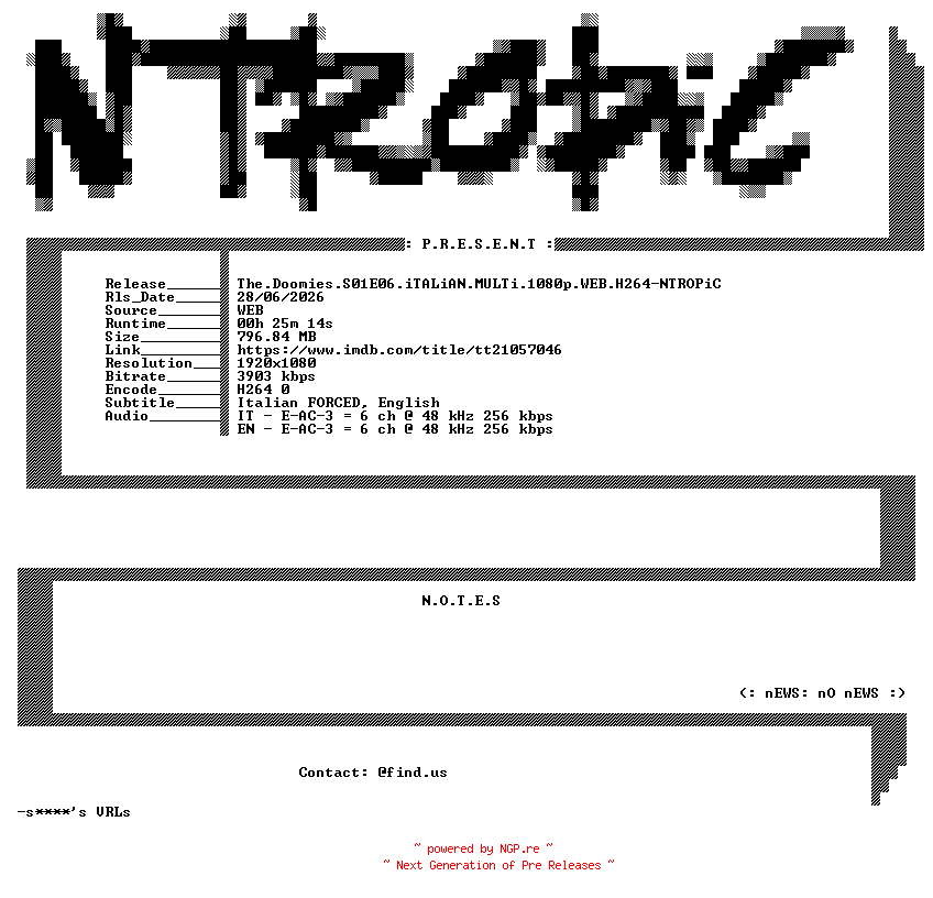 NFO for the release The.Doomies.S01E06.iTALiAN.MULTi.1080p.WEB.H264-NTROPiC by NTROPiC
