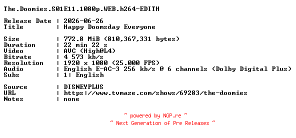 NFO for the release The.Doomies.S01E11.1080p.WEB.h264-EDITH by EDITH