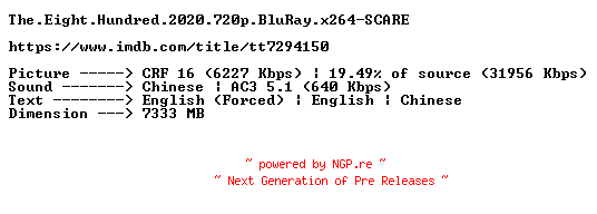 NFO for the release The.Eight.Hundred.2020.720p.BluRay.x264-SCARE by SCARE