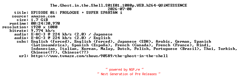 NFO for the release The.Ghost.in.the.Shell.S01E01.1080p.WEB.h264-QUiNTESSENCE by QUiNTESSENCE