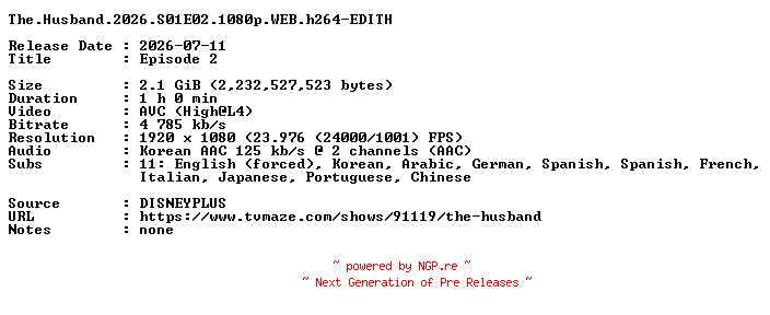 NFO for the release The.Husband.2026.S01E02.1080p.WEB.h264-EDITH by EDITH