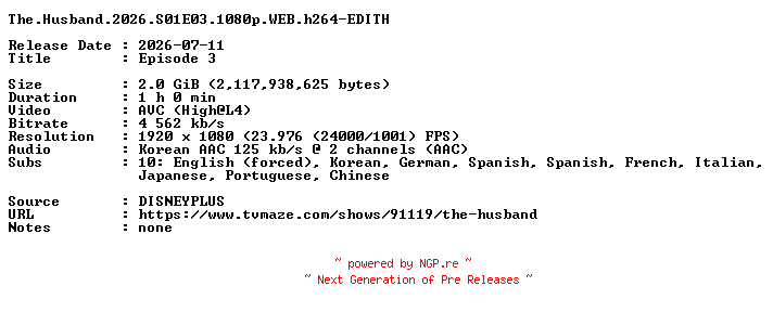 NFO for the release The.Husband.2026.S01E03.1080p.WEB.h264-EDITH by EDITH
