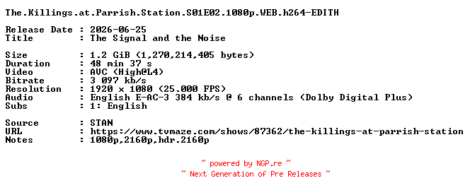 NFO for the release The.Killings.at.Parrish.Station.S01E02.1080p.WEB.h264-EDITH by EDITH