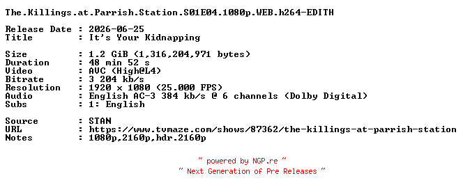 NFO for the release The.Killings.at.Parrish.Station.S01E04.1080p.WEB.h264-EDITH by EDITH