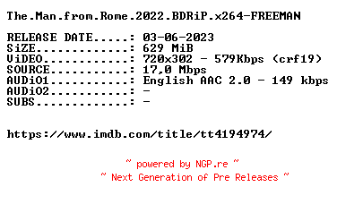 NFO for the release The.Man.from.Rome.2022.BDRiP.x264-FREEMAN by FREEMAN