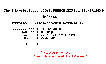 NFO for the release The.Miracle.Season.2018.FRENCH.BDRip.x264-PRiDEHD by PRiDEHD