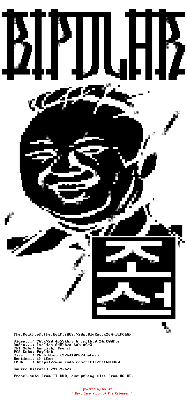 NFO for the release The.Mouth.of.the.Wolf.2009.720p.BluRay.x264-BiPOLAR by BiPOLAR