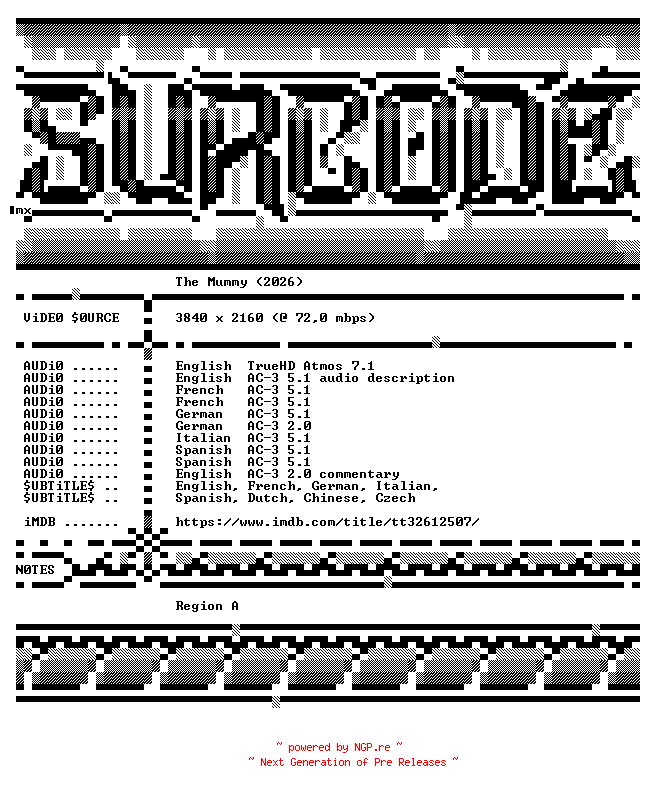 NFO for the release The.Mummy.2026.COMPLETE.UHD.BLURAY-SURCODE by SURCODE