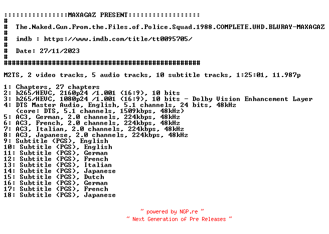 NFO for the release The.Naked.Gun.From.the.Files.of.Police.Squad.1988.COMPLETE.UHD.BLURAY-MAXAGAZ by MAXAGAZ