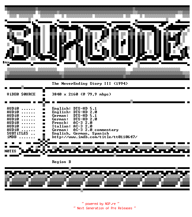 NFO for the release The.Neverending.Story.III.1994.COMPLETE.UHD.BLURAY-SURCODE by SURCODE