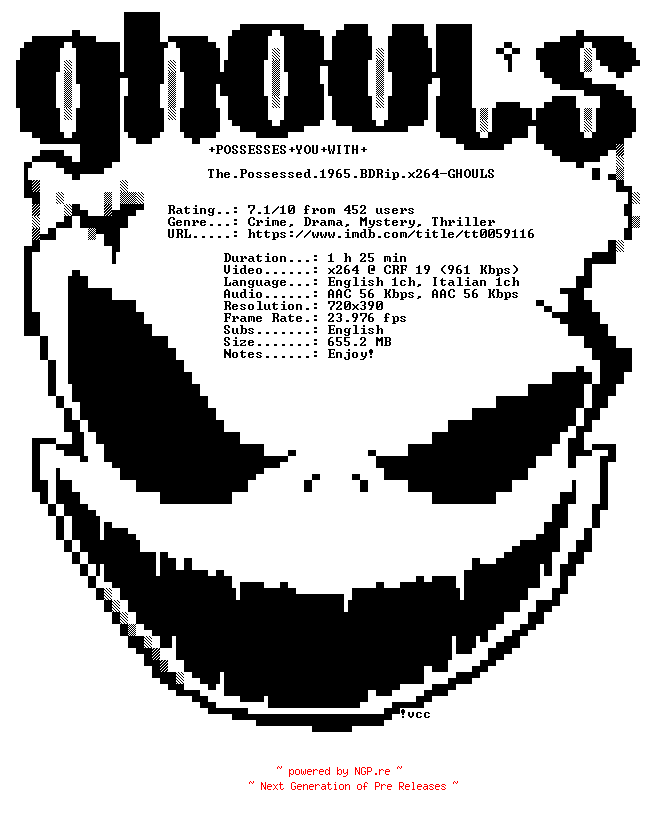 NFO for the release The.Possessed.1965.BDRip.x264-GHOULS by GHOULS