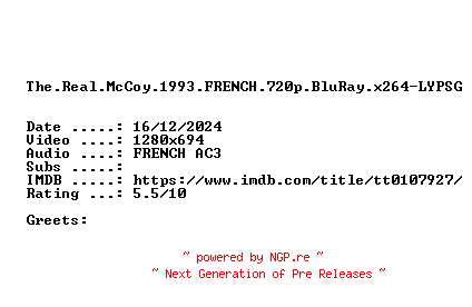 NFO for the release The.Real.McCoy.1993.FRENCH.720p.BluRay.x264-LYPSG by LYPSG