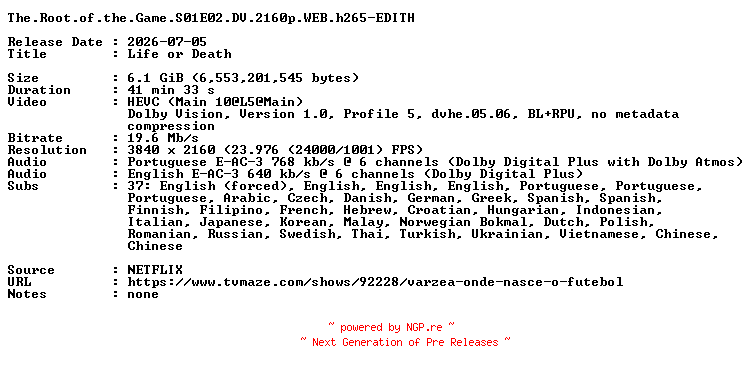 NFO for the release The.Root.of.the.Game.S01E02.DV.2160p.WEB.h265-EDITH by EDITH