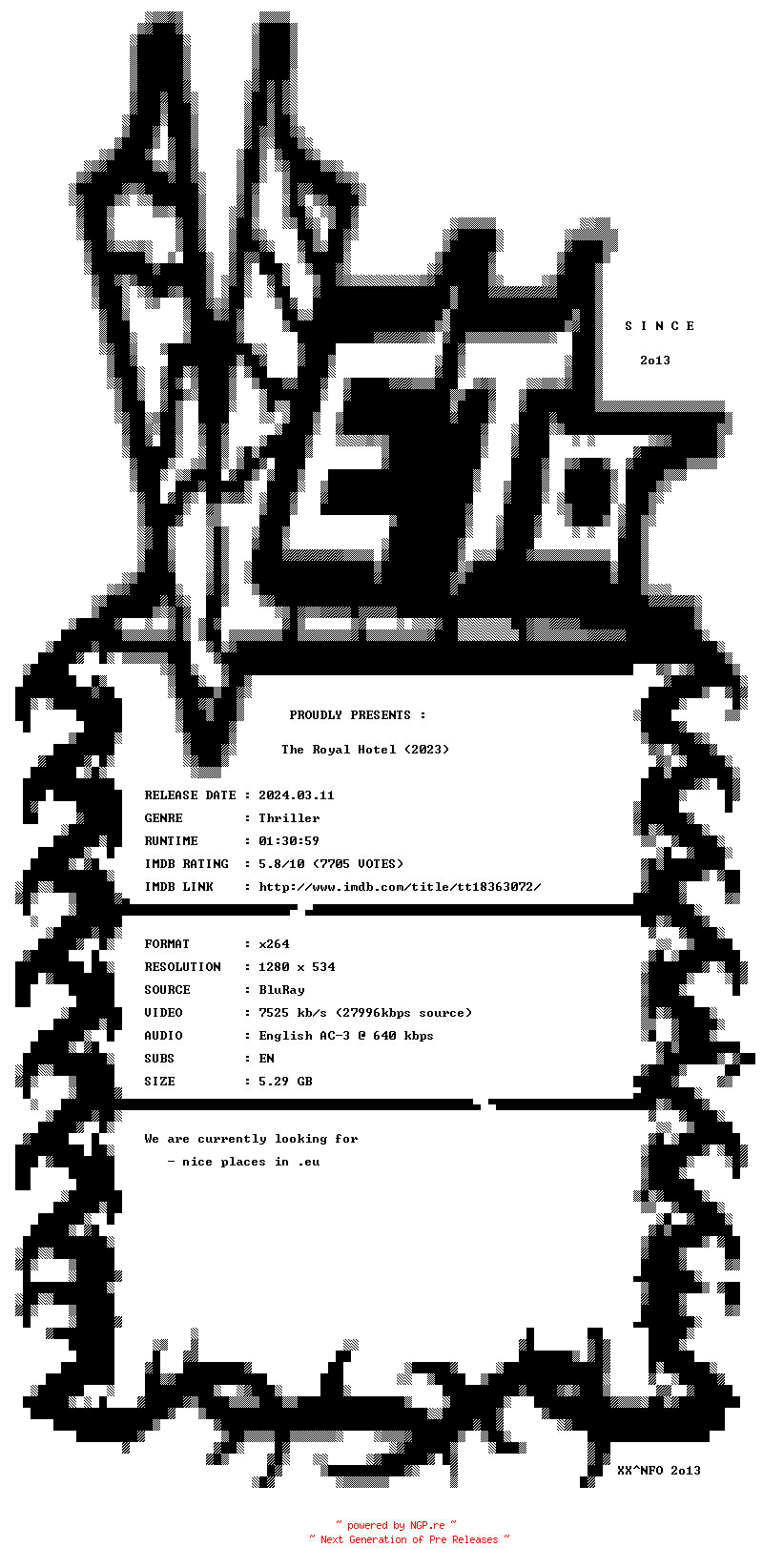 NFO for the release The.Royal.Hotel.2023.720p.BluRay.x264-VETO by VETO