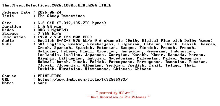 NFO for the release The.Sheep.Detectives.2026.1080p.WEB.h264-ETHEL by ETHEL
