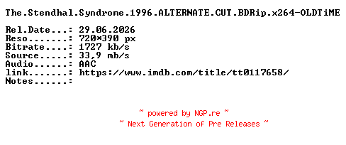 NFO for the release The.Stendhal.Syndrome.1996.ALTERNATE.CUT.BDRip.x264-OLDTiME by OLDTiME