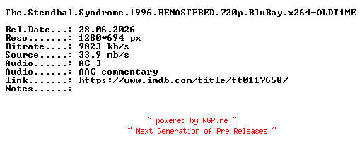 NFO for the release The.Stendhal.Syndrome.1996.REMASTERED.720p.BluRay.x264-OLDTiME by OLDTiME