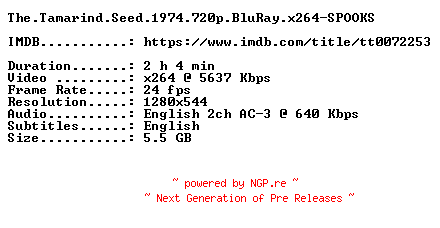 NFO for the release The.Tamarind.Seed.1974.720p.BluRay.x264-SPOOKS by SPOOKS