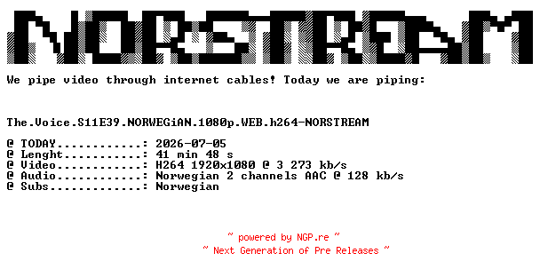 NFO for the release The.Voice.S11E39.NORWEGiAN.1080p.WEB.h264-NORSTREAM by NORSTREAM