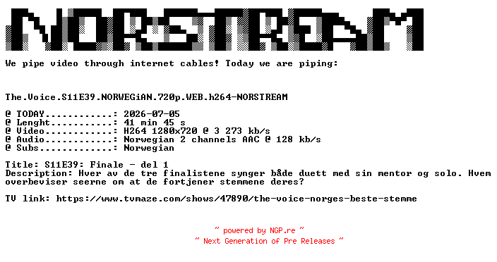 NFO for the release The.Voice.S11E39.NORWEGiAN.720p.WEB.h264-NORSTREAM by NORSTREAM