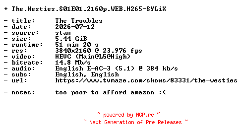 NFO for the release The.Westies.S01E01.2160p.WEB.H265-SYLiX by SYLiX