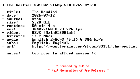 NFO for the release The.Westies.S01E02.2160p.WEB.H265-SYLiX by SYLiX