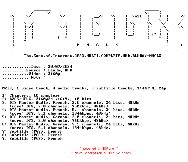 NFO for the release The.Zone.of.Interest.2023.MULTi.COMPLETE.UHD.BLURAY-MMCLX by MMCLX