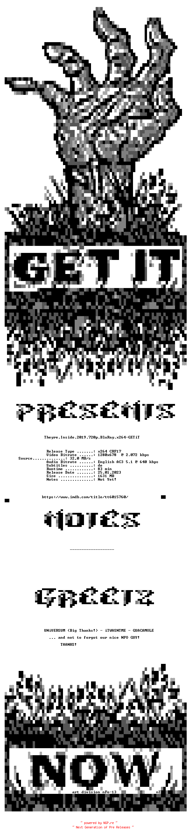 NFO for the release Theyre.Inside.2019.720p.BluRay.x264-GETiT by GETiT