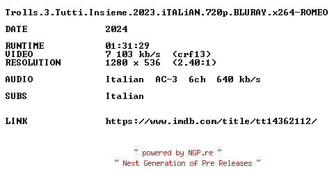 NFO for the release Trolls.3.Tutti.Insieme.2023.iTALiAN.720p.BLURAY.x264-ROMEO by ROMEO