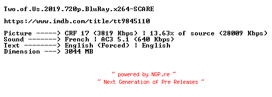 NFO for the release Two.of.Us.2019.720p.BluRay.x264-SCARE by SCARE