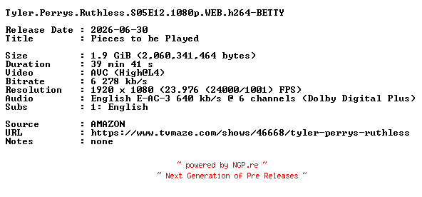 NFO for the release Tyler.Perrys.Ruthless.S05E12.1080p.WEB.h264-BETTY by BETTY