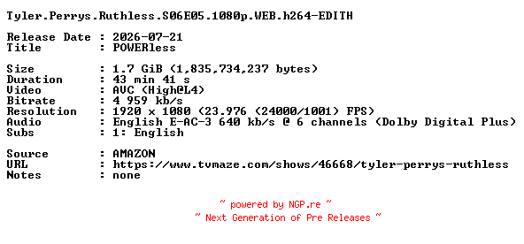NFO for the release Tyler.Perrys.Ruthless.S06E05.1080p.WEB.h264-EDITH by EDITH