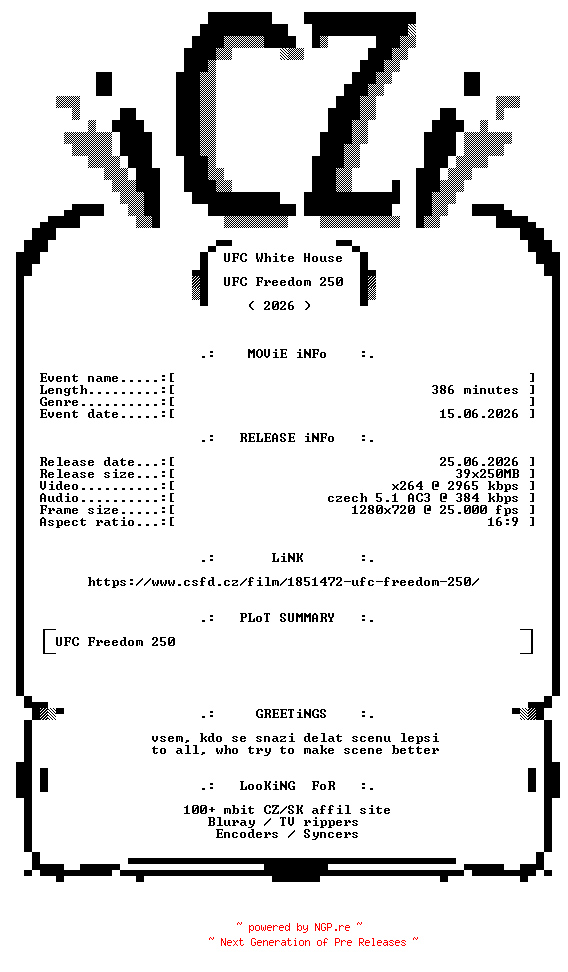 NFO for the release UFC.White.House.2026.06.15.CZECH.720p.HDTV.x264-iCZi by iCZi