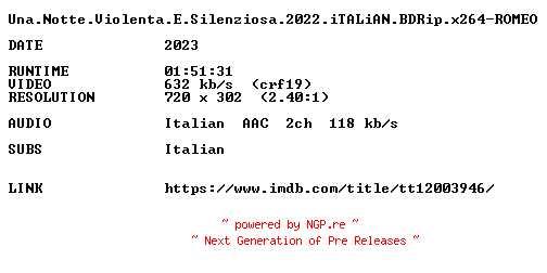 NFO for the release Una.Notte.Violenta.E.Silenziosa.2022.iTALiAN.BDRip.x264-ROMEO by ROMEO