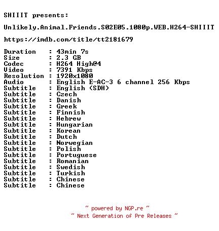 NFO for the release Unlikely.Animal.Friends.S02E05.1080p.WEB.H264-SHIIIT by SHIIIT