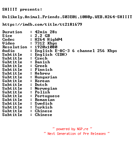 NFO for the release Unlikely.Animal.Friends.S03E01.1080p.WEB.H264-SHIIIT by SHIIIT