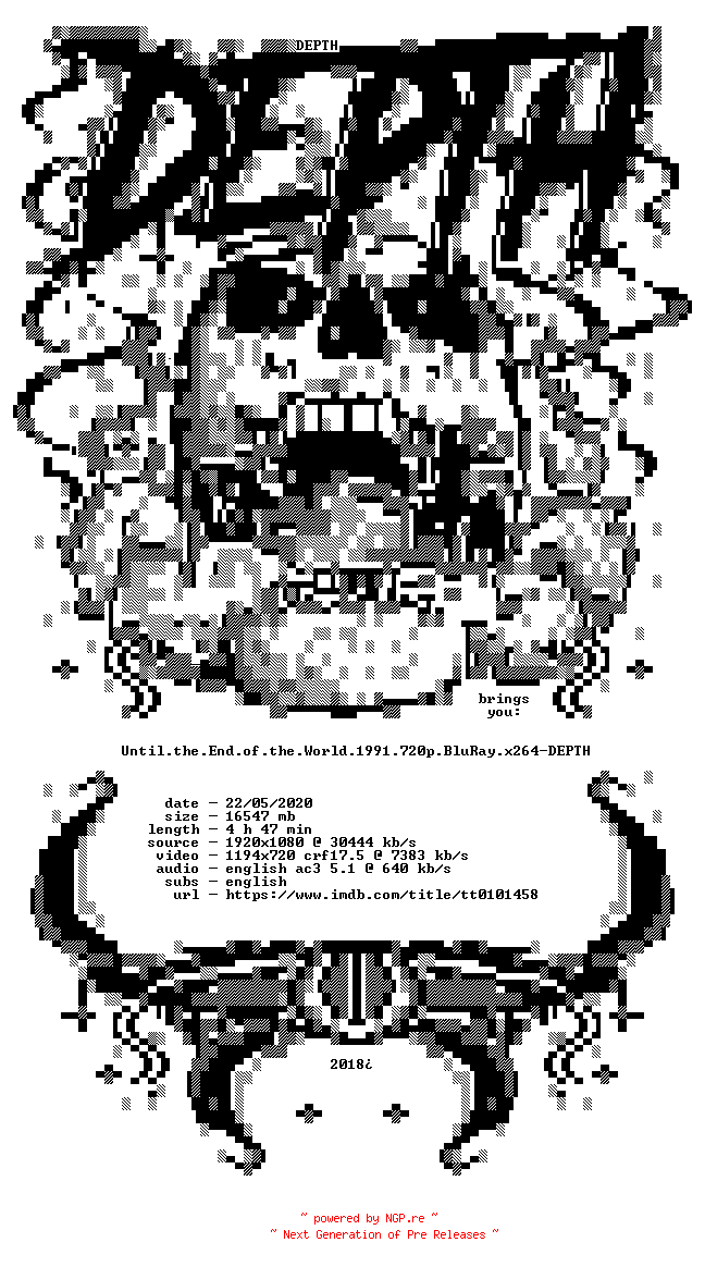 NFO for the release Until.the.End.of.the.World.1991.720p.BluRay.x264-DEPTH by DEPTH